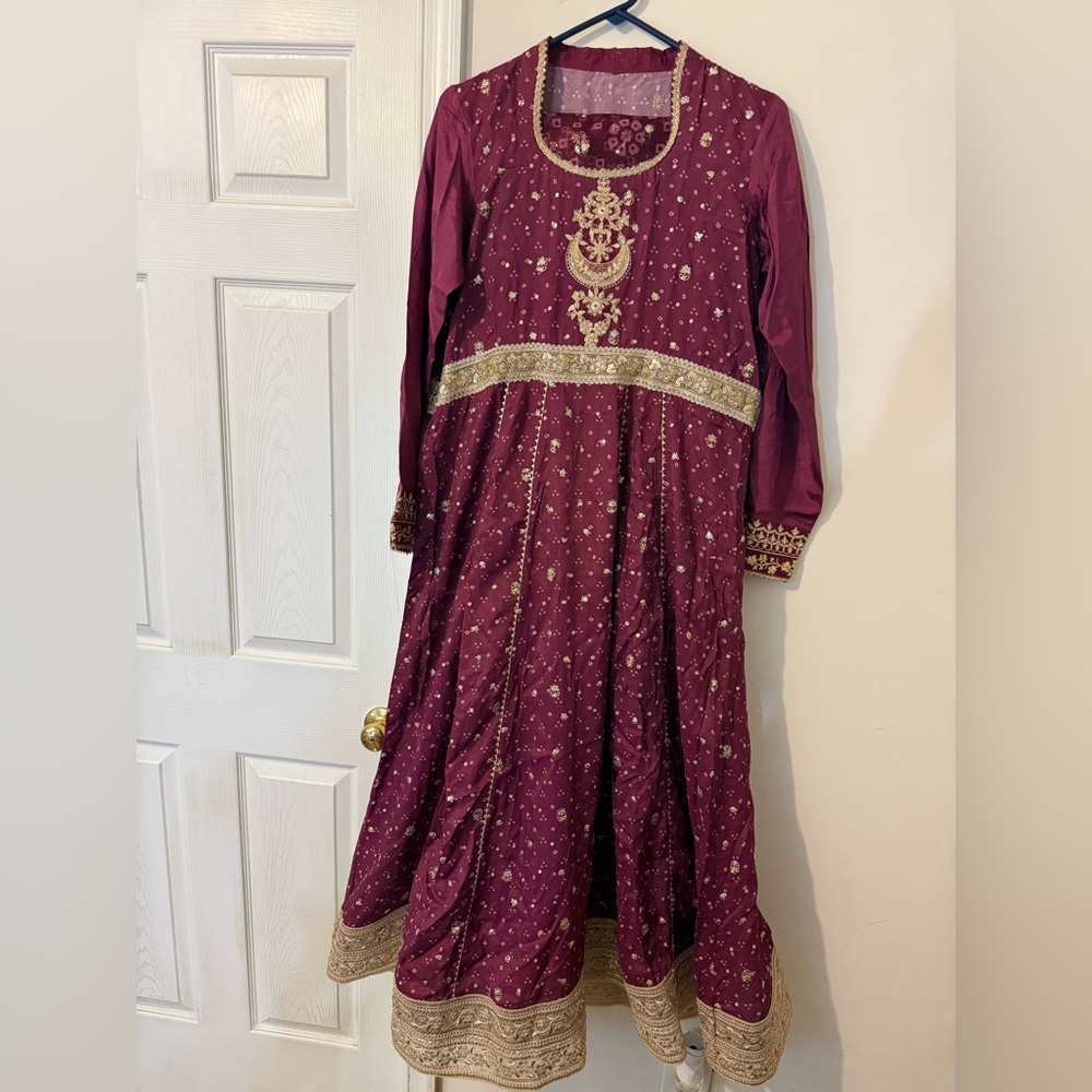 Elegant Maroon and Gold Kids Dress